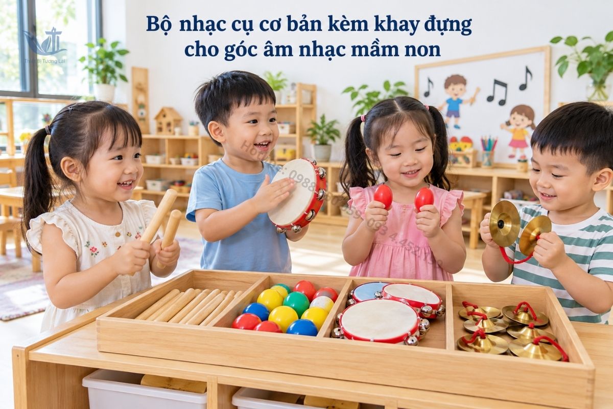 Bộ nhạc cụ cơ bản kèm khay đựng cho góc âm nhạc mầm non