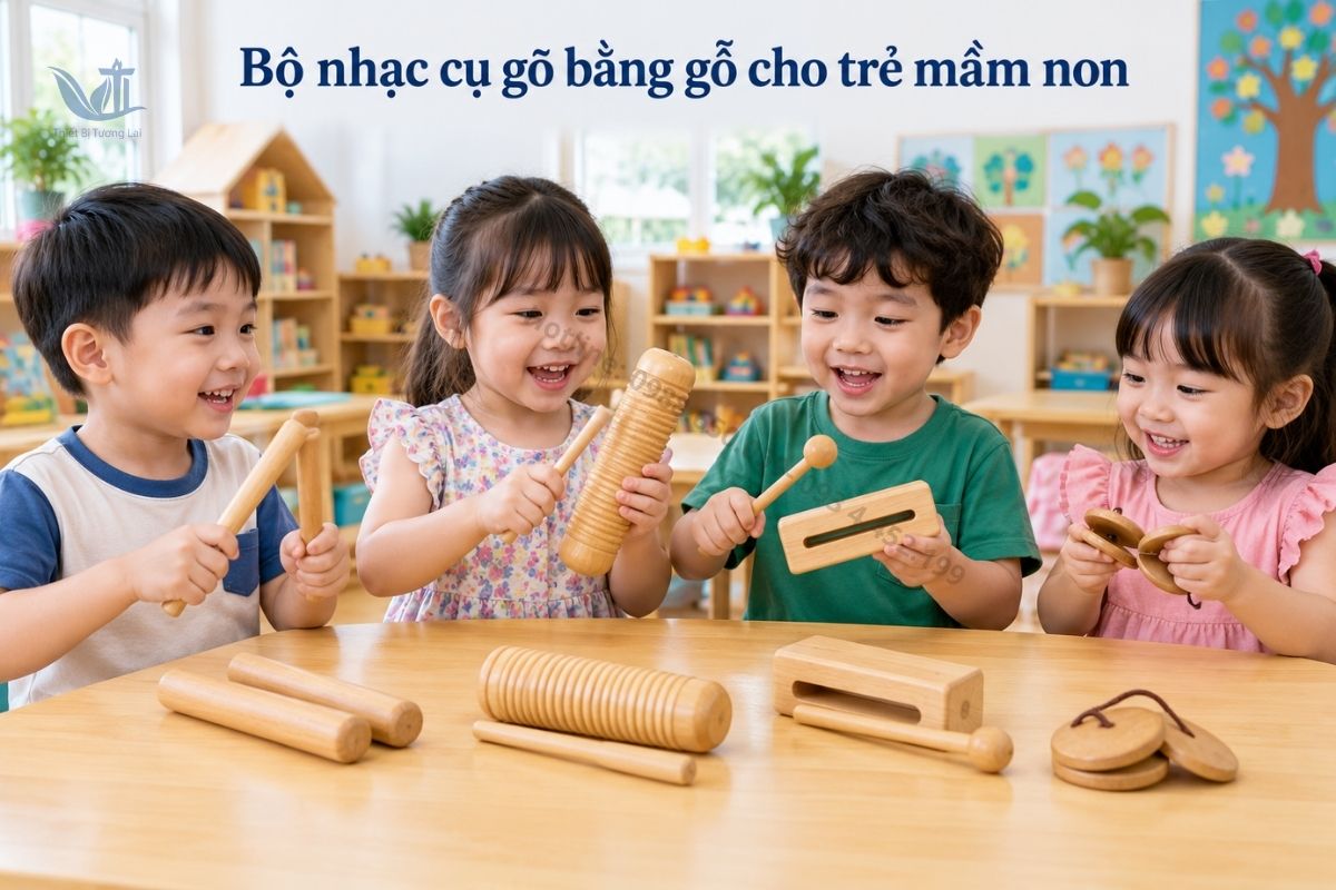 Bộ nhạc cụ tiết tấu mầm non phối hợp nhiều chất liệu
