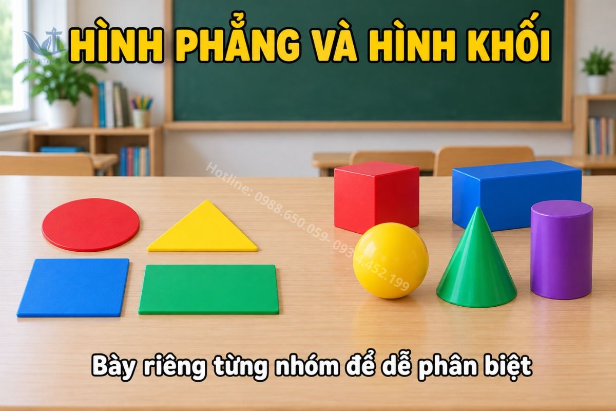 Bộ thiết bị dạy hình phẳng và hình khối cho học sinh tiểu học.