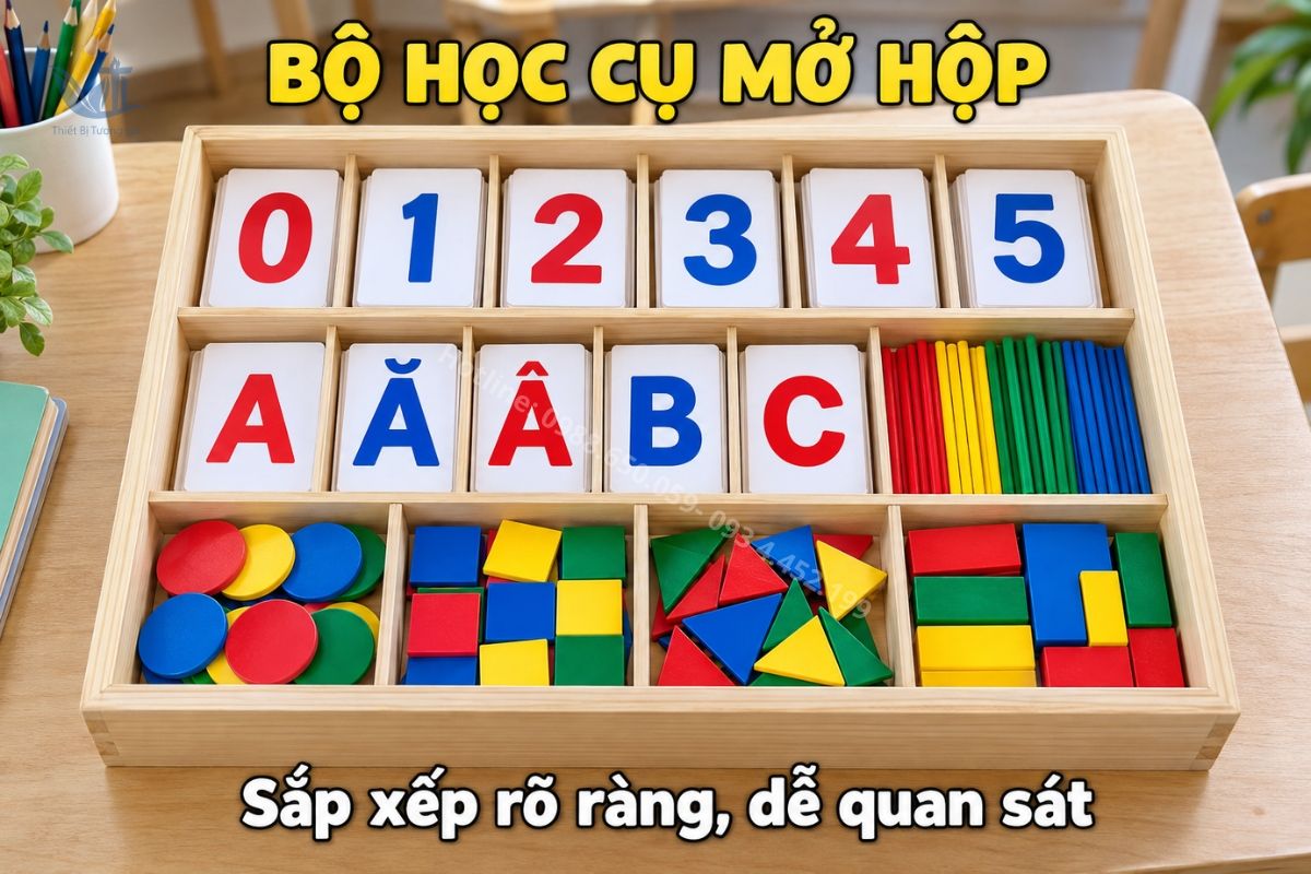 Bộ thực hành Toán và Tiếng Việt lớp 1 kèm hộp đựng.