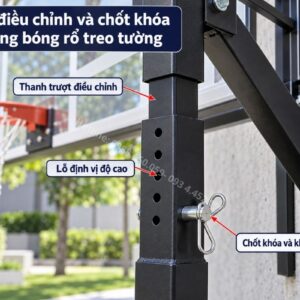 Cơ cấu điều chỉnh và chốt khóa của bảng bóng rổ treo tường