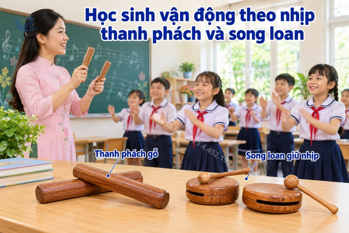 Học sinh vận động theo nhịp thanh phách và song loan