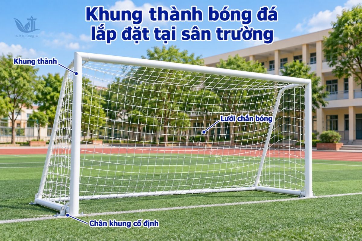 Khung thành bóng đá lắp đặt tại sân trường