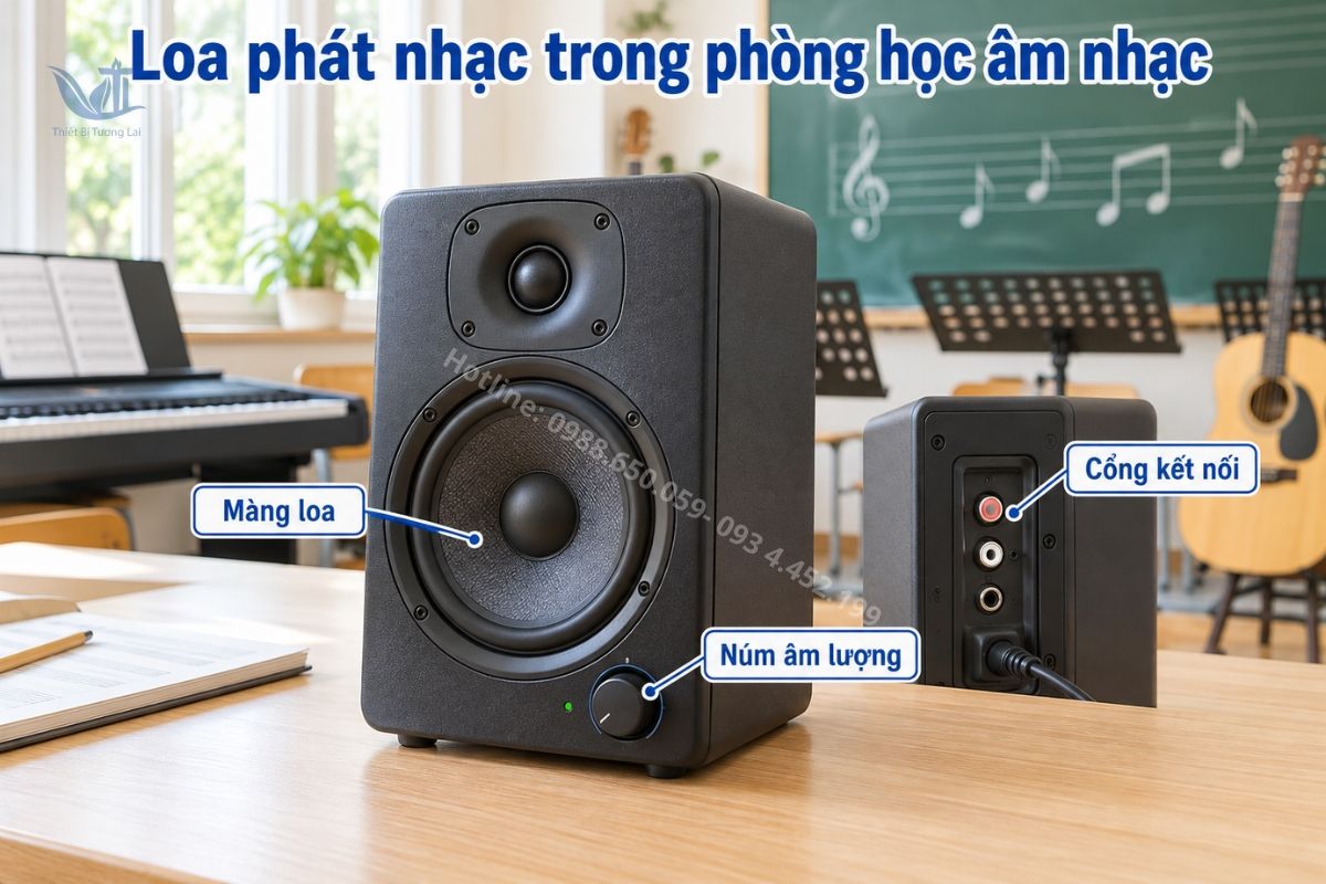 Loa và thiết bị phát được bố trí gọn, dây kết nối tránh lối đi