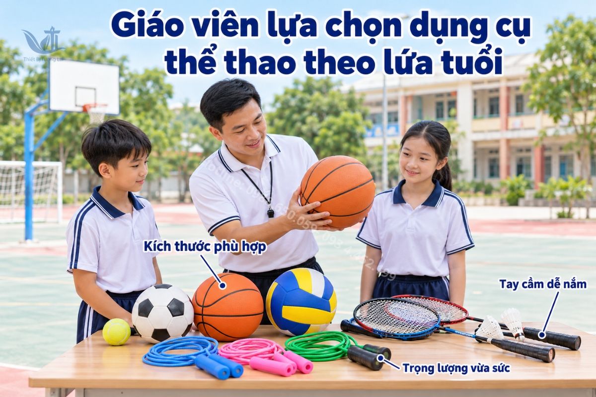 Giáo viên lựa chọn dụng cụ thể thao theo lứa tuổi