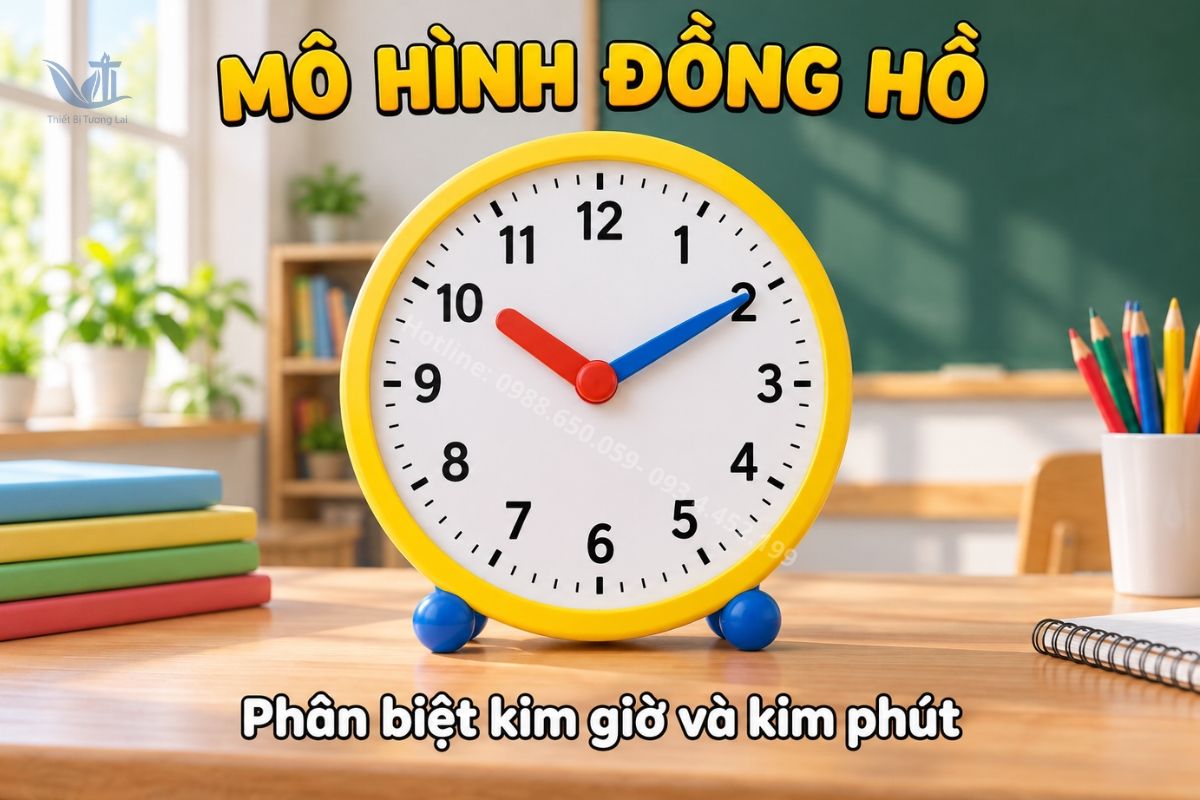Mô hình đồng hồ giúp học sinh tiểu học thực hành đọc giờ.