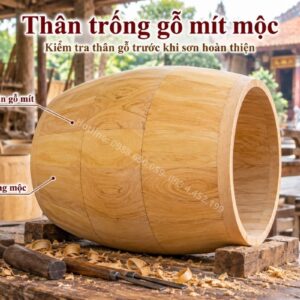 Thân trống gỗ mít mộc trước khi sơn hoàn thiện