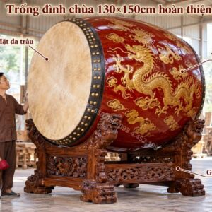 Trống đại gỗ mít da trâu kích thước 130×150cm