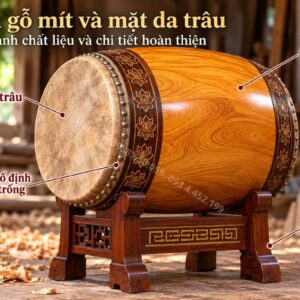 Trống Đình Chùa 40×50cm Gỗ Mít Da Trâu