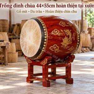 Trống đình chùa 44×55cm gỗ mít da trâu hoàn thiện tại xưởng