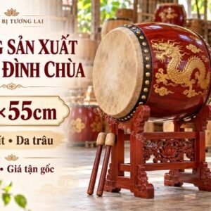 Trống Đình Chùa 44×55cm Gỗ Mít Da Trâu 