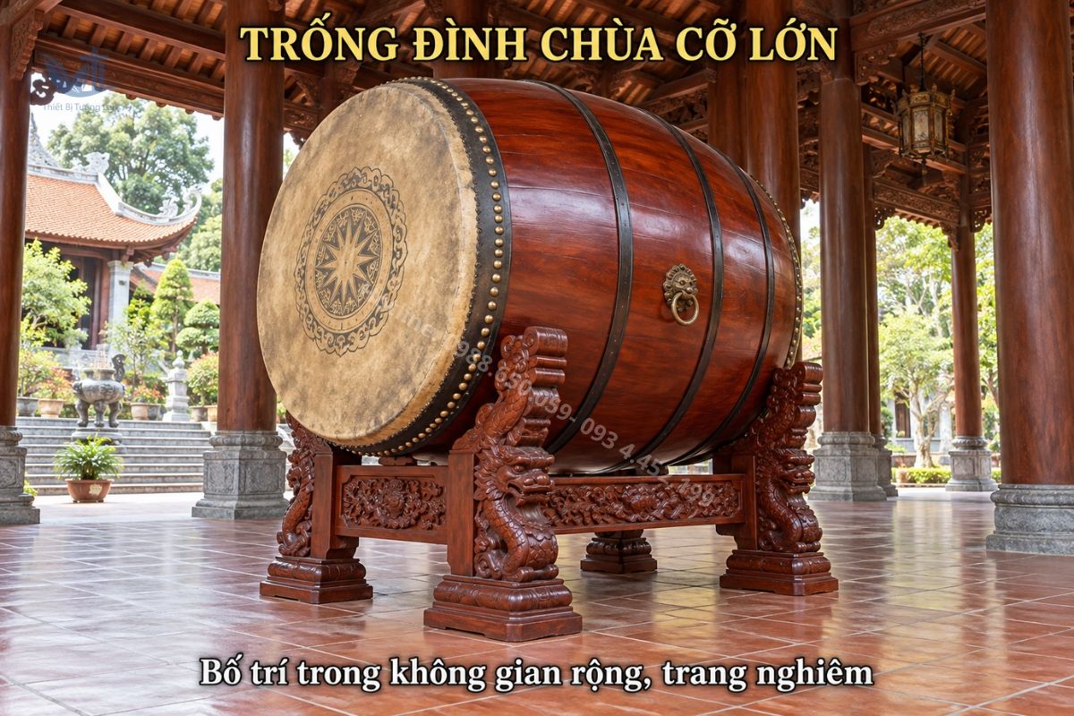 Trống đình chùa kích thước 80 × 100 cm kèm giá đỡ