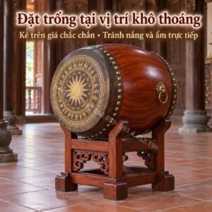 Trống đình chùa đặt trên giá tại vị trí khô thoáng