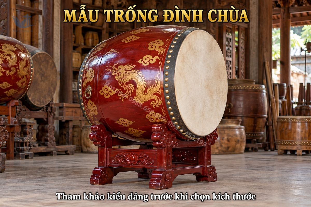 Trống đình chùa trang trí họa tiết vân mây