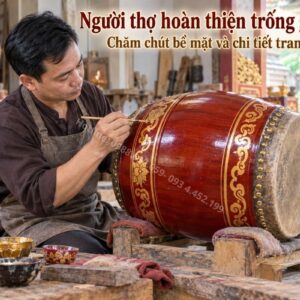 Trống đình chùa kèm giá đỡ và dùi trống