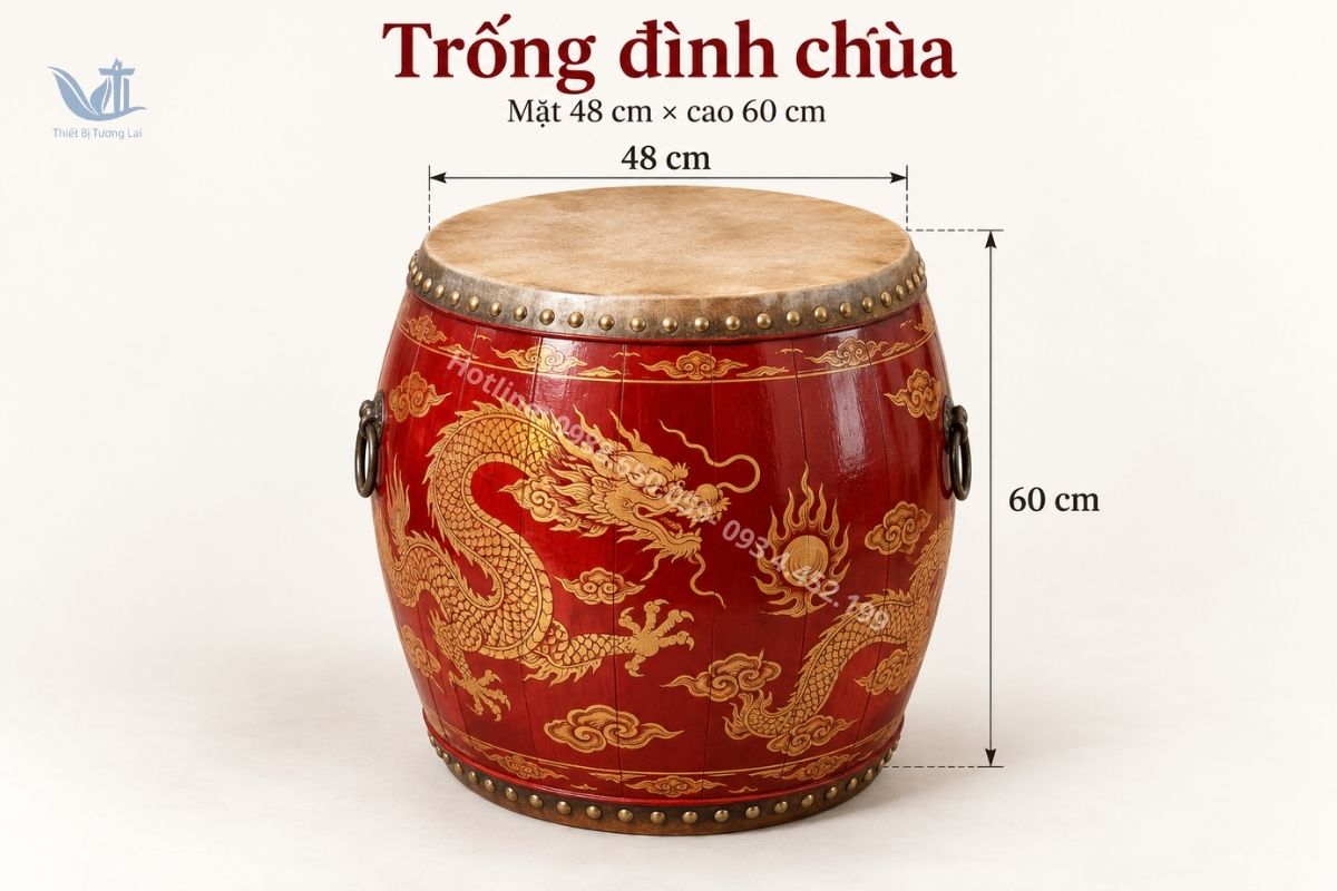 Trống đình chùa mặt 48cm x cao 60cm