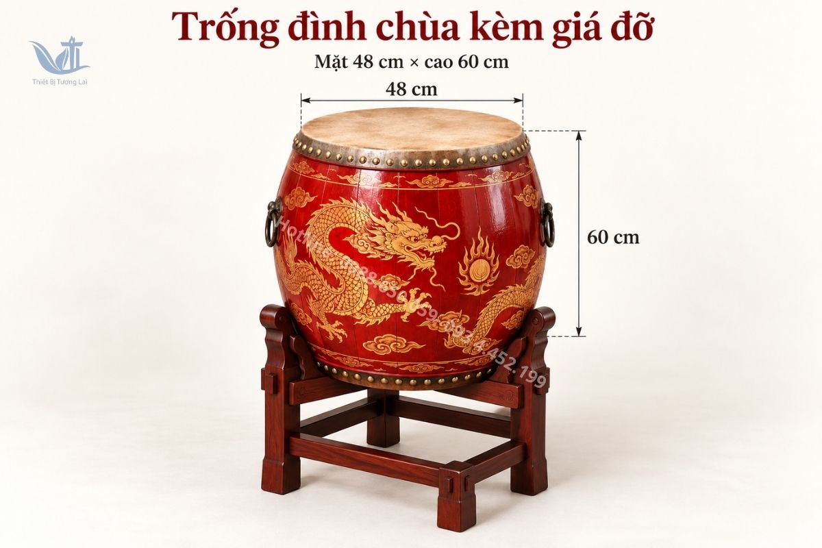 Trống đình chùa mặt 48cm x cao 60cm
