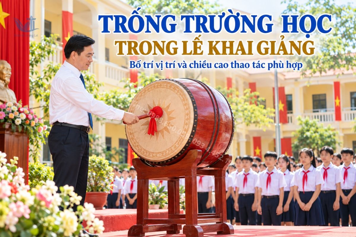 Trống trường học 60cm bố trí trong lễ khai giảng.