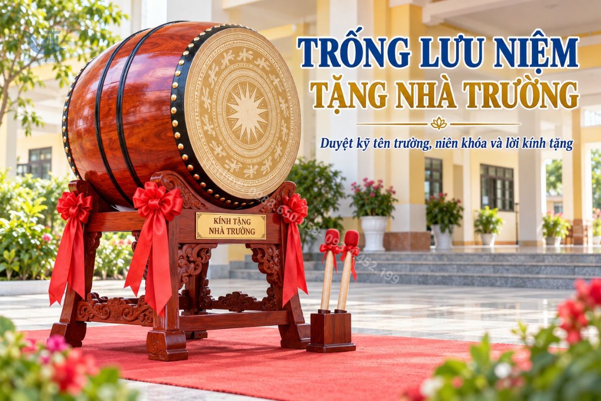 Bộ trống lưu niệm dành tặng nhà trường kèm nội dung niên khóa.